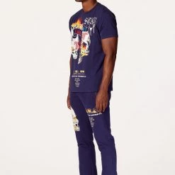 MENS TRACK SETS CHASE T-SHIRT STACKED FLARE TRACKSET-NAVY