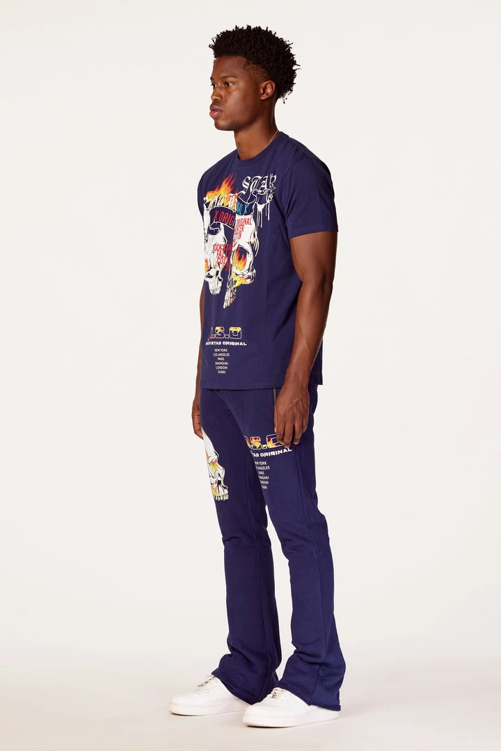 MENS TRACK SETS CHASE T-SHIRT STACKED FLARE TRACKSET-NAVY 1 MENS TRACK SETS CHASE T-SHIRT STACKED FLARE TRACKSET-NAVY