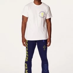 MENS TRACK SETS DIOSE T-SHIRT/FLARE PANT SET-WHITE/NAVY