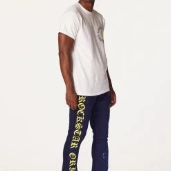 MENS TRACK SETS DIOSE T-SHIRT/FLARE PANT SET-WHITE/NAVY