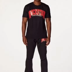 MENS TRACK SETS HESS T-SHIRT/FLARE PANT SET-BLACK