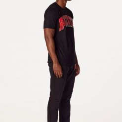 MENS TRACK SETS HESS T-SHIRT/FLARE PANT SET-BLACK