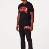 MENS TRACK SETS HESS T-SHIRT/FLARE PANT SET-BLACK