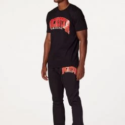 MENS TRACK SETS HESS T-SHIRT/FLARE PANT SET-BLACK