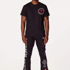 MENS TRACK SETS DIOSE T-SHIRT/FLARE PANT SET-BLACK