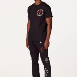 MENS TRACK SETS DIOSE T-SHIRT/FLARE PANT SET-BLACK