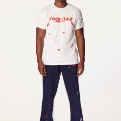 MENS TRACK SETS SCOTTIE T-SHIRT/FLARE PANT SET-NAVY/RED