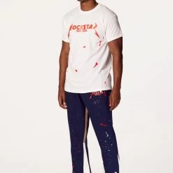 MENS TRACK SETS SCOTTIE T-SHIRT/FLARE PANT SET-NAVY/RED