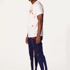 MENS TRACK SETS SCOTTIE T-SHIRT/FLARE PANT SET-NAVY/RED