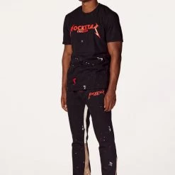 MENS TRACK SETS SCOTTIE T-SHIRT/FLARE PANT SET-BLACK/RED