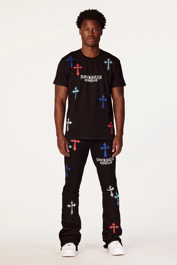 MENS TRACK SETS BERLIN T-SHIRT STACKED FLARE TRACKSET-BLACK 2 MENS TRACK SETS BERLIN T-SHIRT STACKED FLARE TRACKSET-BLACK