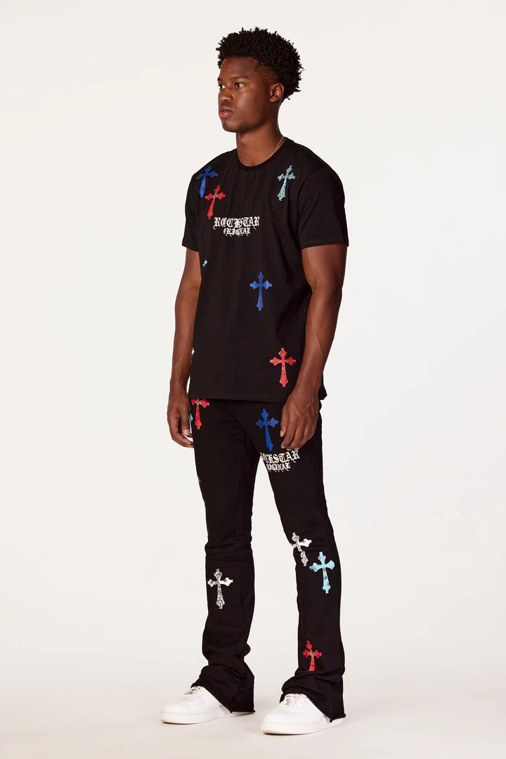 MENS TRACK SETS BERLIN T-SHIRT STACKED FLARE TRACKSET-BLACK 1 MENS TRACK SETS BERLIN T-SHIRT STACKED FLARE TRACKSET-BLACK