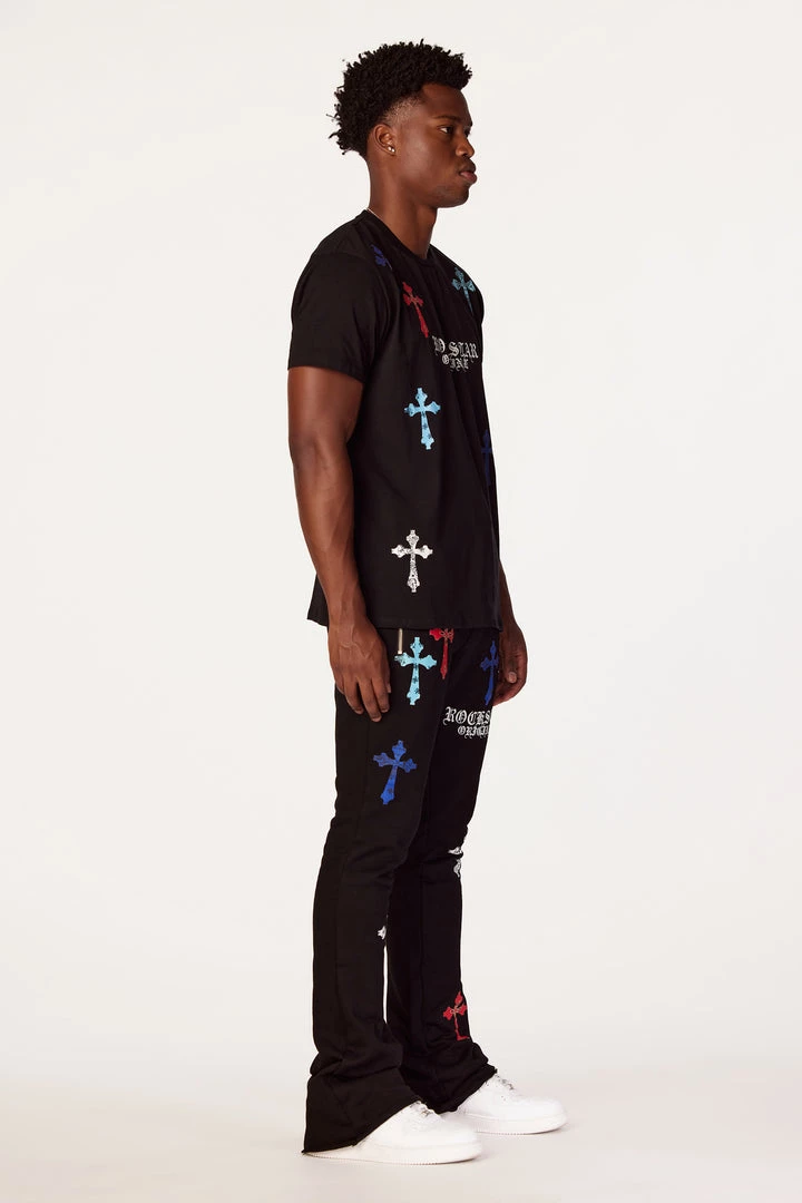 MENS TRACK SETS BERLIN T-SHIRT STACKED FLARE TRACKSET-BLACK 3 MENS TRACK SETS BERLIN T-SHIRT STACKED FLARE TRACKSET-BLACK