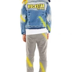 MENS TRACK SETS CARMELO DENIM JACKET/TRACKPANT SET-NAVY/YELLOW 9 MENS TRACK SETS CARMELO DENIM JACKET/TRACKPANT SET-NAVY/YELLOW