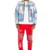 MENS TRACK SETS TOBI DENIM JACKET/TRACKPANT SET-RED