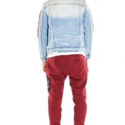 MENS TRACK SETS MINO DENIM JACKET/TRACKPANT SET-BURGUNDY