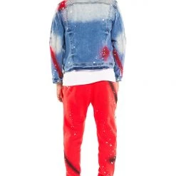 MENS TRACK SETS NOMAR DENIM JACKET/TRACKPANT SET-RED 9 MENS TRACK SETS NOMAR DENIM JACKET/TRACKPANT SET-RED