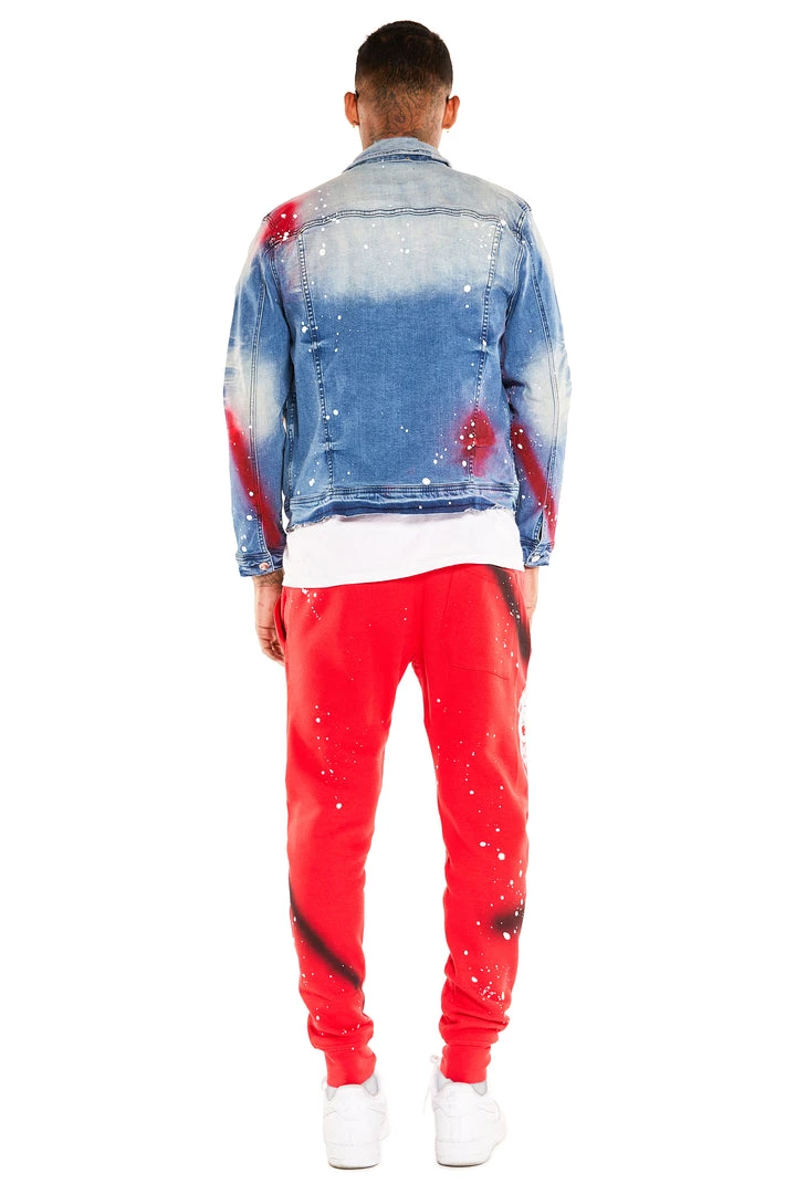 MENS TRACK SETS NOMAR DENIM JACKET/TRACKPANT SET-RED 3 MENS TRACK SETS NOMAR DENIM JACKET/TRACKPANT SET-RED