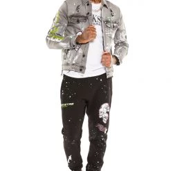 MENS TRACK SETS CERWIN DENIM JACKET/TRACKPANT SET-BLACK
