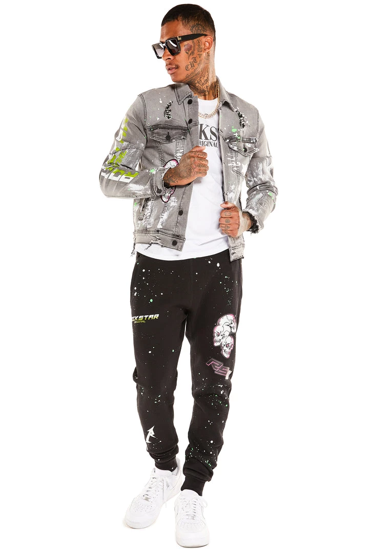 MENS TRACK SETS CERWIN DENIM JACKET/TRACKPANT SET-BLACK 1 MENS TRACK SETS CERWIN DENIM JACKET/TRACKPANT SET-BLACK