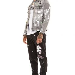 MENS TRACK SETS CERWIN DENIM JACKET/TRACKPANT SET-BLACK