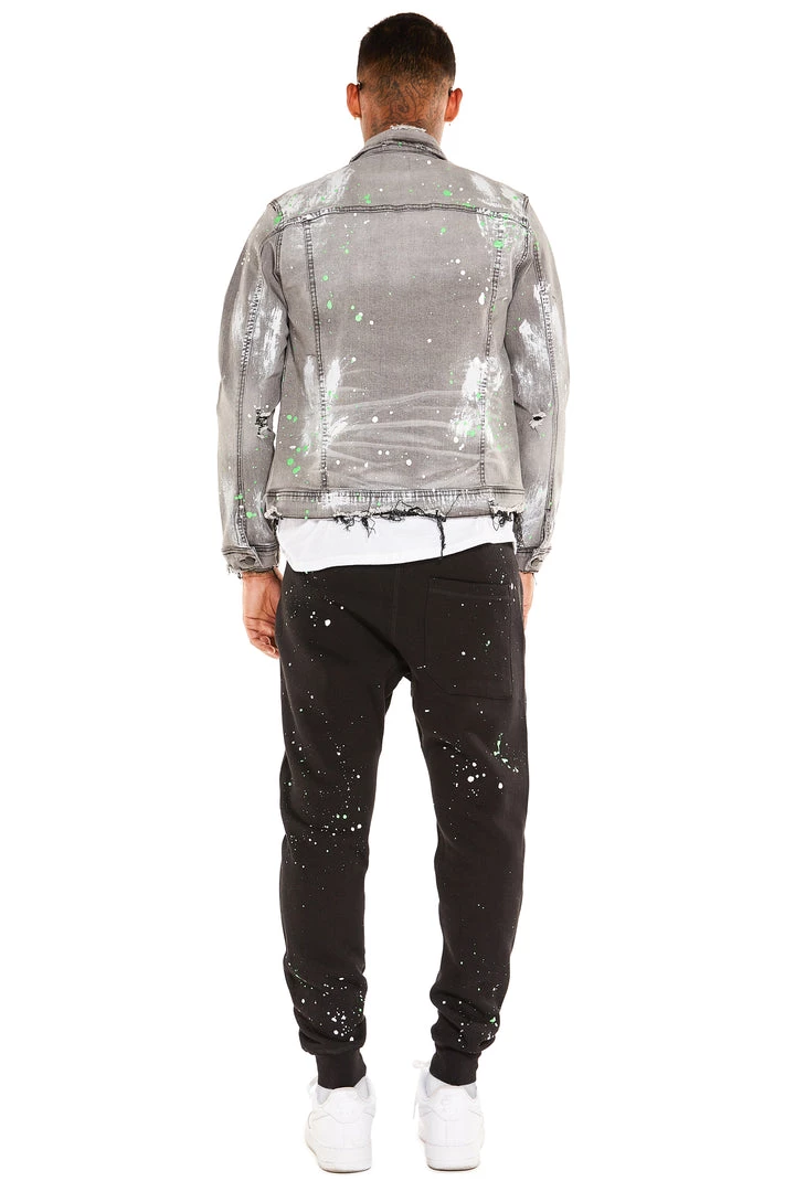 MENS TRACK SETS CERWIN DENIM JACKET/TRACKPANT SET-BLACK 3 MENS TRACK SETS CERWIN DENIM JACKET/TRACKPANT SET-BLACK