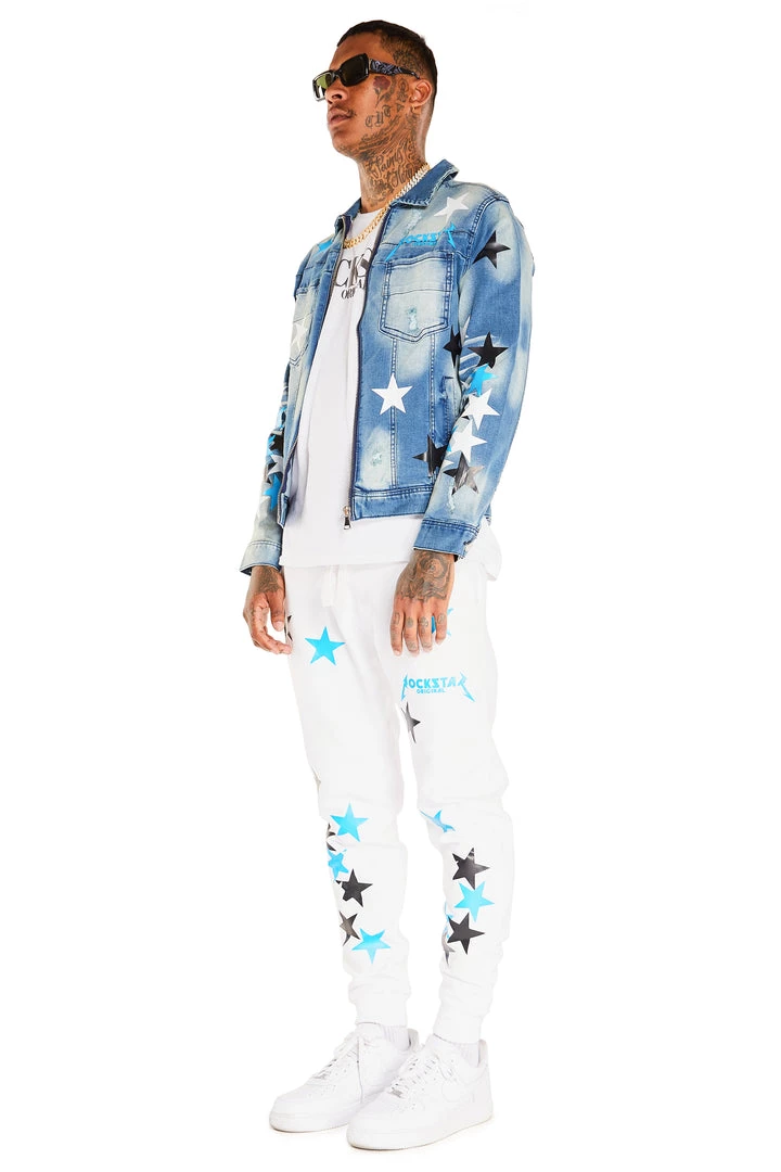 MENS TRACK SETS DOMINIC DENIM JACKET/TRACKPANT SET-WHITE/BLUE 2 MENS TRACK SETS DOMINIC DENIM JACKET/TRACKPANT SET-WHITE/BLUE