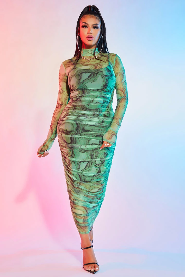 WOMENS DRESSES SALMA MIDI DRESS-GREEN MULTI Best Seller 1 WOMENS DRESSES SALMA MIDI DRESS-GREEN MULTI Best Seller