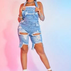 WOMENS ROMPERS & JUMPSUITS COVE SHORT OVERALL-LIGHT WASH Best Seller