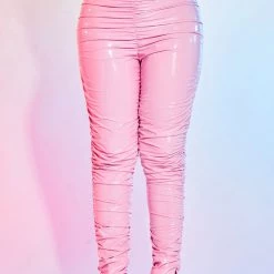 WOMENS PANTS KIMMY LATEX RUCHED PANT-PINK