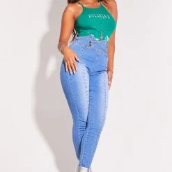 WOMENS JEANS TELL ME ABOUT IT STUD SKINNY JEAN-LIGHT WASH