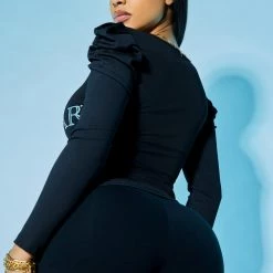 WOMENS TEES JASMINE LONG SLEEVE KNIT TOP-BLACK