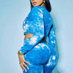 WOMENS ACTIVE SHORT SETS CLARA TIE DYE BIKE SHORT SET-BLUE 19 WOMENS ACTIVE SHORT SETS CLARA TIE DYE BIKE SHORT SET-BLUE