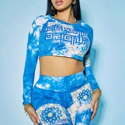 WOMENS ACTIVE SHORT SETS CLARA TIE DYE BIKE SHORT SET-BLUE 22 WOMENS ACTIVE SHORT SETS CLARA TIE DYE BIKE SHORT SET-BLUE