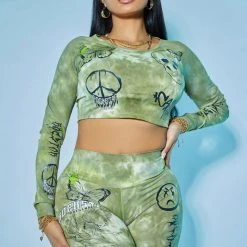 WOMENS ACTIVE SHORT SETS PHOEBE TIE DYE BIKE SHORT SET-GREEN 9 WOMENS ACTIVE SHORT SETS PHOEBE TIE DYE BIKE SHORT SET-GREEN