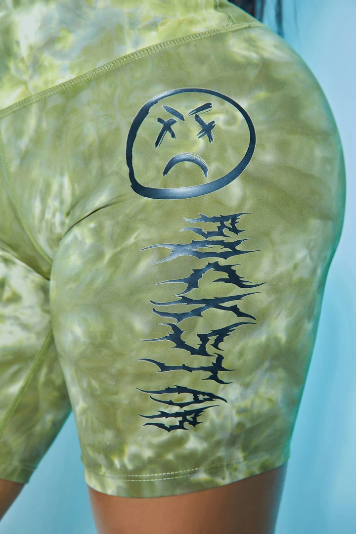 WOMENS ACTIVE SHORT SETS PHOEBE TIE DYE BIKE SHORT SET-GREEN 6 WOMENS ACTIVE SHORT SETS PHOEBE TIE DYE BIKE SHORT SET-GREEN