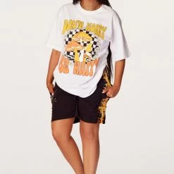 WOMENS SHORT SETS Don't Worry Be Happy Black/White Short Set