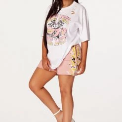 WOMENS SHORT SETS BLAKE SHORT SET-WHITE/PINK 12 WOMENS SHORT SETS BLAKE SHORT SET-WHITE/PINK