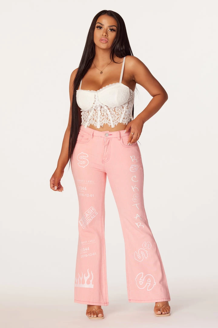 WOMENS JEANS Bankroll Pink Washed Flare Jean 1 WOMENS JEANS Bankroll Pink Washed Flare Jean