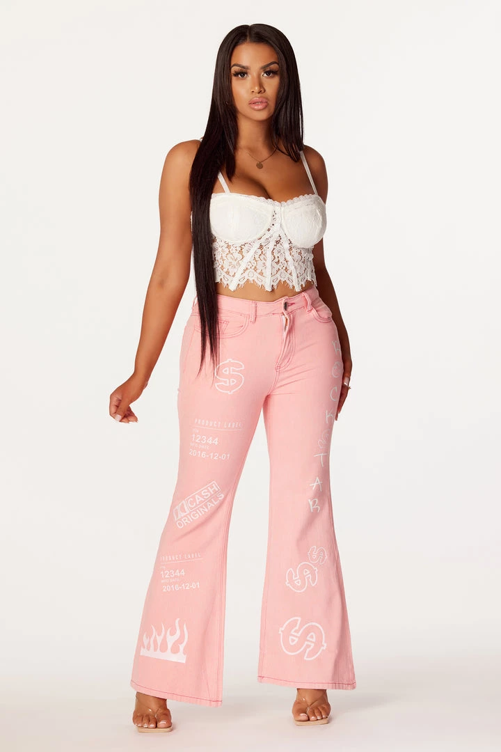 WOMENS JEANS Bankroll Pink Washed Flare Jean 4 WOMENS JEANS Bankroll Pink Washed Flare Jean