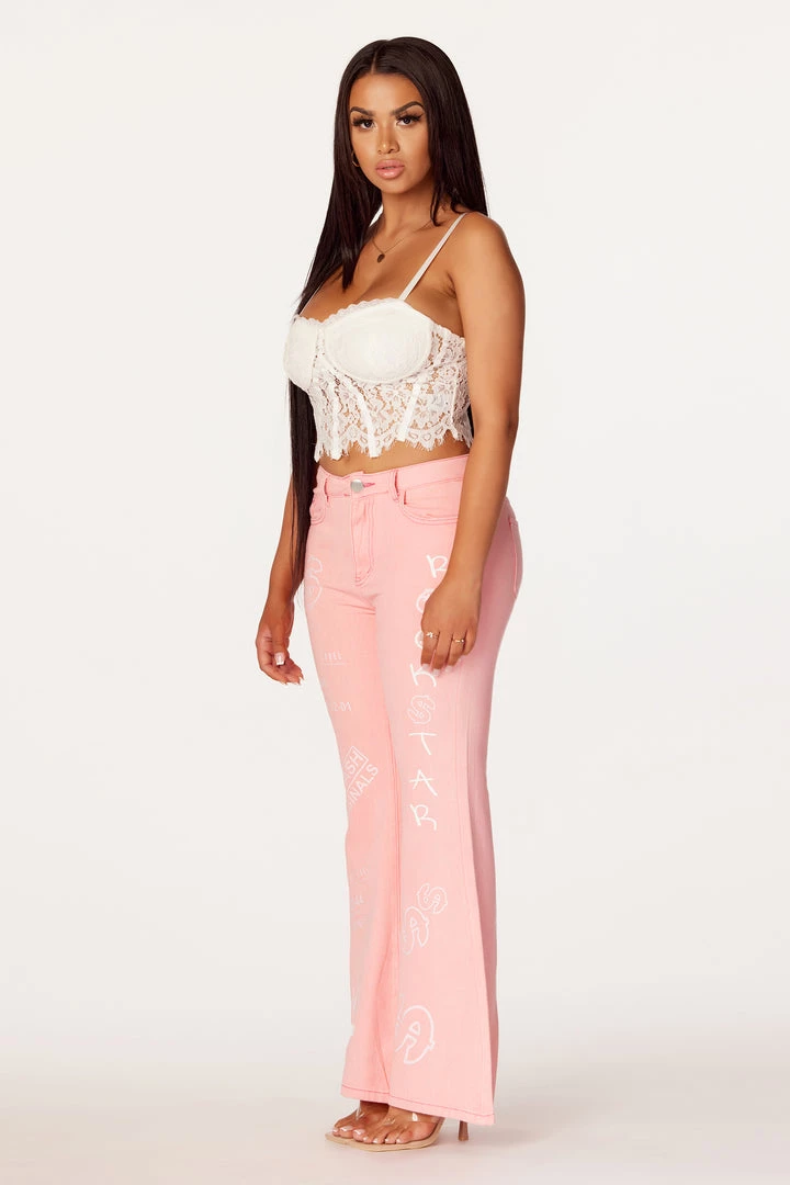 WOMENS JEANS Bankroll Pink Washed Flare Jean 5 WOMENS JEANS Bankroll Pink Washed Flare Jean