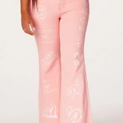 WOMENS JEANS Bankroll Pink Washed Flare Jean