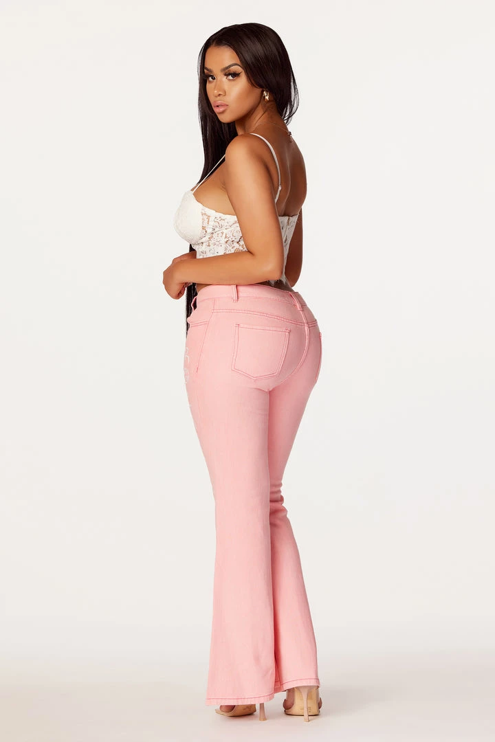 WOMENS JEANS Bankroll Pink Washed Flare Jean 6 WOMENS JEANS Bankroll Pink Washed Flare Jean