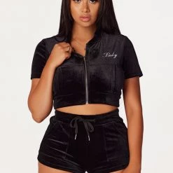 WOMENS SHORT SETS First Base Black Velvet Short Set
