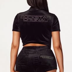 WOMENS SHORT SETS First Base Black Velvet Short Set