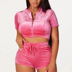 WOMENS SHORT SETS First Base Fuchsia Velvet Short Set