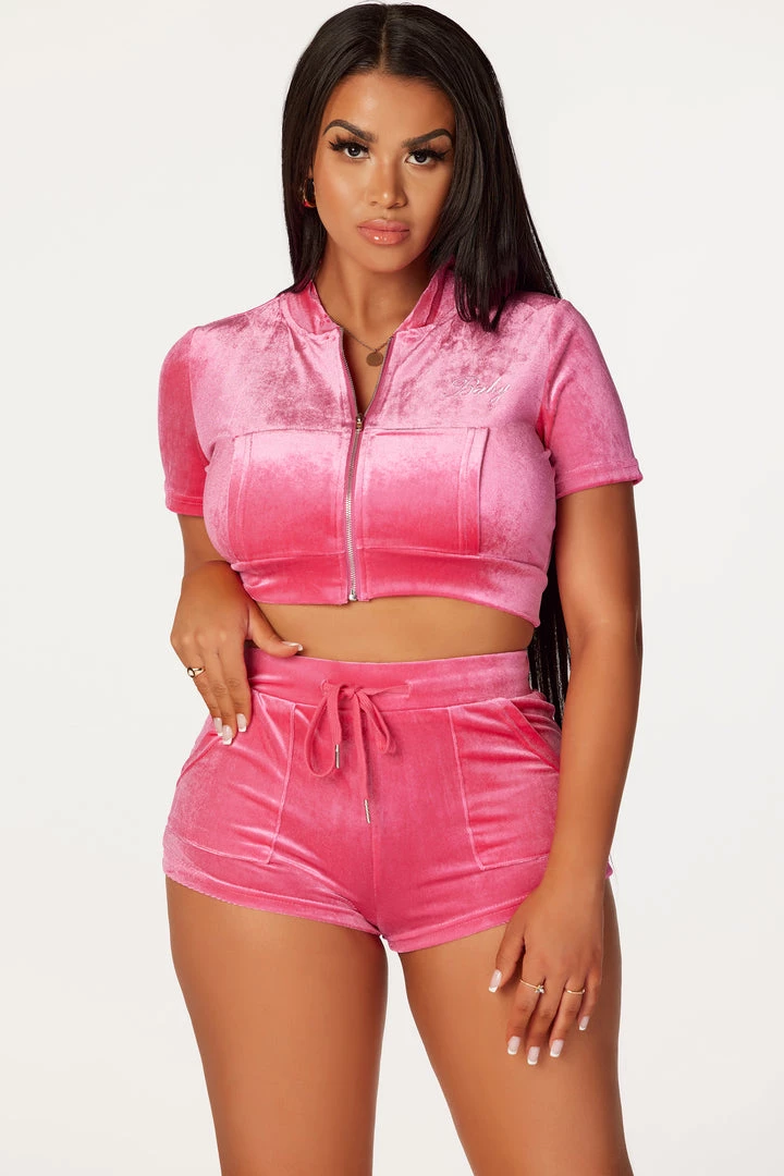 WOMENS SHORT SETS First Base Fuchsia Velvet Short Set 2 WOMENS SHORT SETS First Base Fuchsia Velvet Short Set
