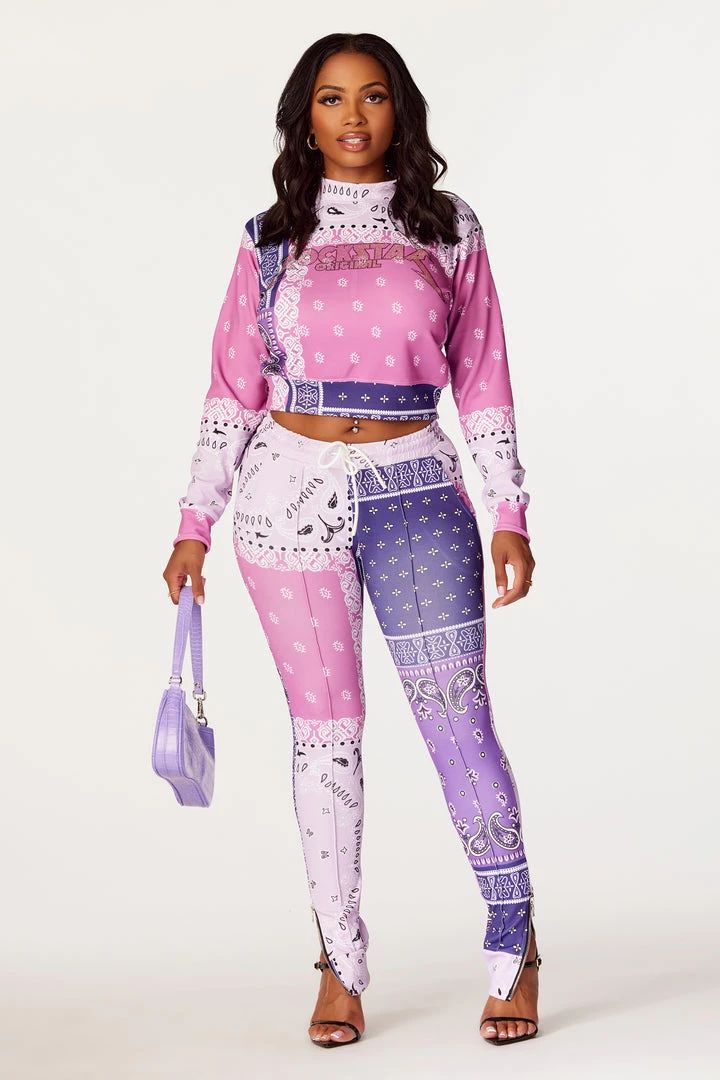 WOMENS TRACK SETS Nerirah Purple/Multi Bandana Print Trackset 7 WOMENS TRACK SETS Nerirah Purple/Multi Bandana Print Trackset