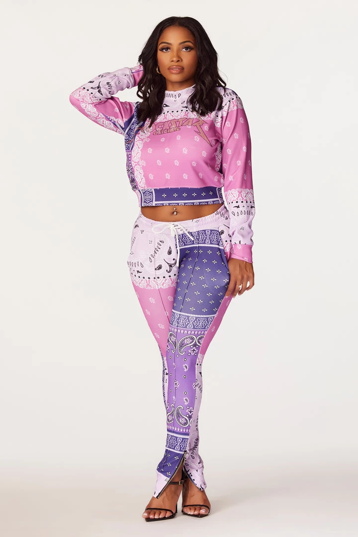 WOMENS TRACK SETS Nerirah Purple/Multi Bandana Print Trackset 3 WOMENS TRACK SETS Nerirah Purple/Multi Bandana Print Trackset