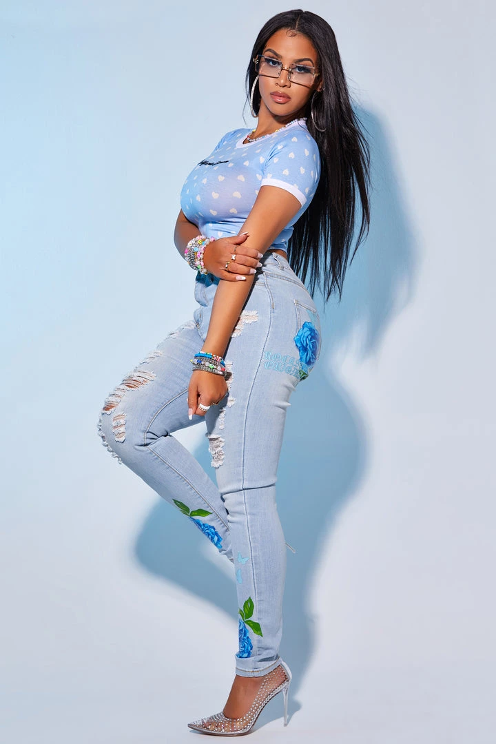 WOMENS TEES CALI GIRL TEE-BABY BLUE 5 WOMENS TEES CALI GIRL TEE-BABY BLUE